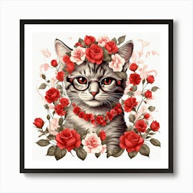 Funny Valentine Cat With Heart Shape Eye wall art Art Print