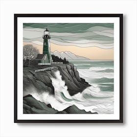 Lighthouse On The Cliff Landscape 3 Art Print