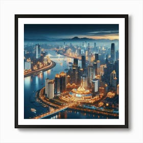 City skyline at night Art Print