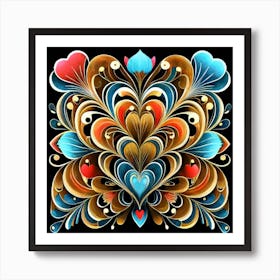 Abstract art of exotic flowers with vibrant abstract hearts in their designs, hearts, 13 Art Print