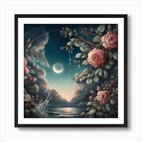 Roses At Night Art Print