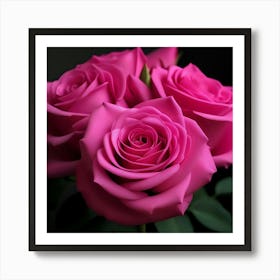 Pink Roses On Black Background 2 Art Print