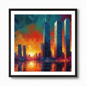 Sunset In New York City Art Print