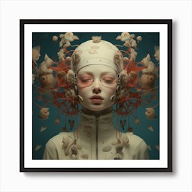 Woman With A Head Full Of Flowers Art Print