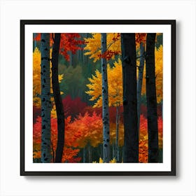 A Vibrant Autumn Forest With Trees Displaying Brilliant Red, Orange, And Yellow Leaves 1 Art Print