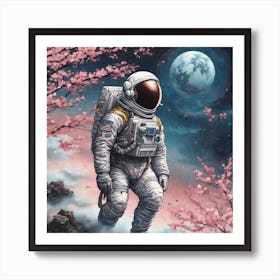 Astronaut In Cherry Blossoms Art Print