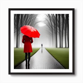 Woman With Red Umbrella Art Print