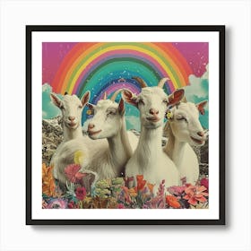 Retro Rainbow Magical Goats Art Print