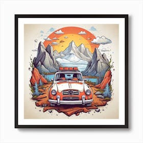 Vintage Car In The Mountains Art Print