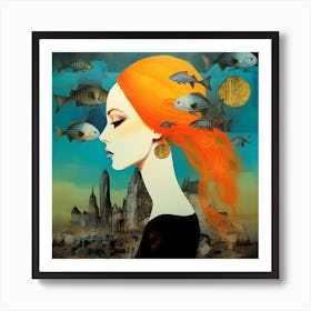 Girl With Fish In Her Hair 1 Art Print