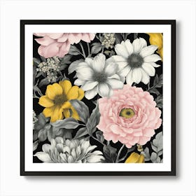 Black And White Flowers Art Print