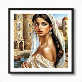 Woman In A White Dress Art Print