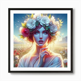 Girl With Flowers In Her Hair 2 Art Print