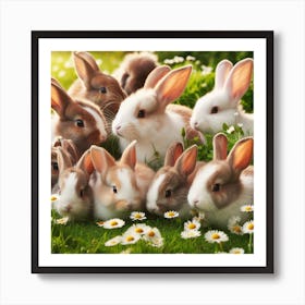 Cute Rabbits On The Grass Art Print