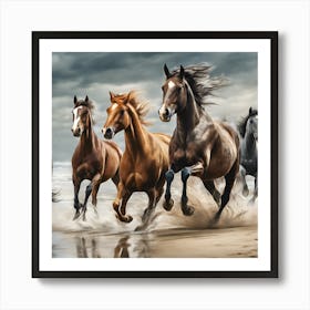 Horses Running On The Beach 1 Art Print