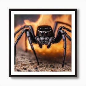 Black Spider In Front Of Fire Art Print