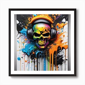 Skull With Headphones 81 Art Print