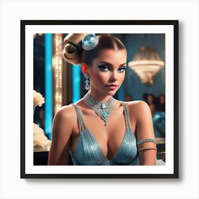 Beautiful Woman In Blue Dress Art Print