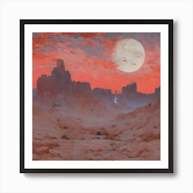 Blood In The Desert Red Sky And Sad Moon 929182110 Art Print