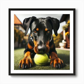 Doberman Dog With Tennis Ball Art Print