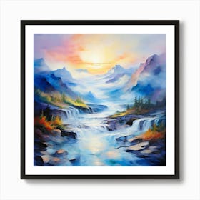 Cascading Dreamscape A Breathtaking Abstract Oil Painting Where A River Of Dreams Cascades From The Mountains Art Print