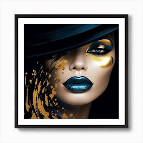 Gold And Blue Makeup Art Print