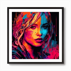 Girl With Paint Splatters Art Print