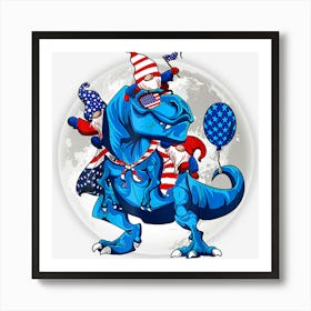 Trending Gnomes Riding Dinosaur Usa Flag Balloon Art Print