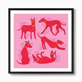 Colourful Sighthounds Pink Cmyk Art Print