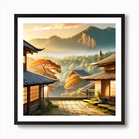 Firefly Rustic Rooftop Japanese Vintage Village Landscape 43681 Art Print
