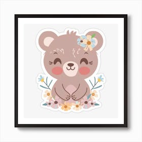 Cute Bear With Flowers Art Print