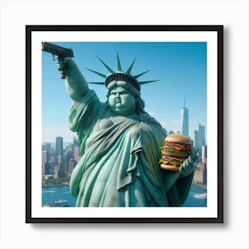 Statue Of Liberty Holding A Burger And A Gun Poster