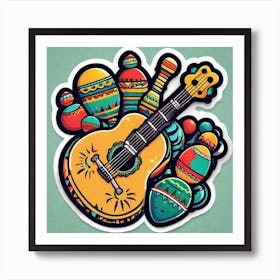 Mexican Guitar And Maracas Sticker 2d Cute Fantasy Dreamy Vector Illustration 2d Flat Centere (11) Art Print