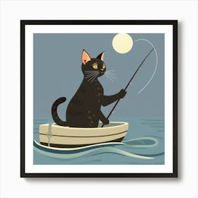 Cat Fishing In A Boat Art Print