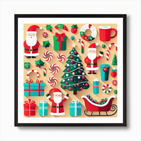 Christmas Santa Claus, Christmas Tree art, Christmas Tree, Christmas vector art, Vector Art, Christmas art, Christmas, Santa Art Print