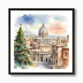 Watercolor Christmas Tree In Rome Art Print