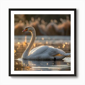 Swan In The Water Art Print
