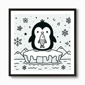 Line Art penguin 3 Art Print