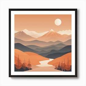 Misty mountains background in orange tone 80 Art Print