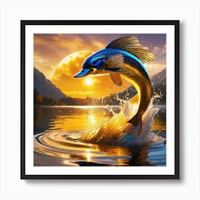 Fish Jumping Out Of Water Art Print