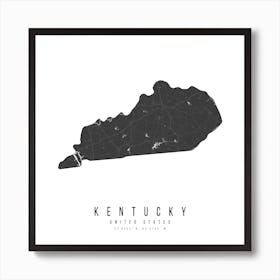 Kentucky Mono Black And White Modern Minimal Street Map Square Art Print