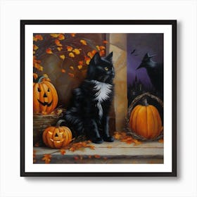Crows And Pumpkins Art Print