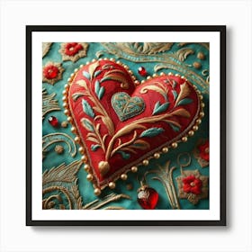 Embroidered Heart red 3 Art Print