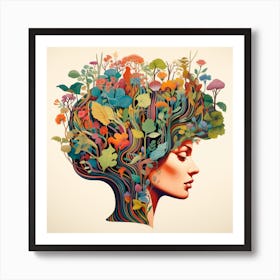 Woman with Colorful Plants Art Print