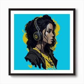 Girl With Headphones 1 Art Print