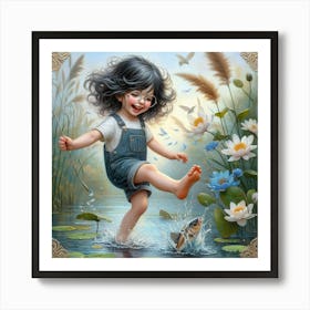 Little Girl Playing In The Water Art Print