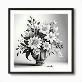 Black And White Flowers In A Vase Art Print