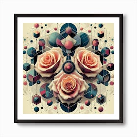 Geometric Art Roses Art Print