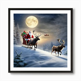 Santa Claus And Reindeer 1 Art Print