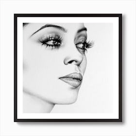 Diana Ross Minimal Portrait Vintage 1970s Pencil Portrait Black and White Traditional Art Art Print